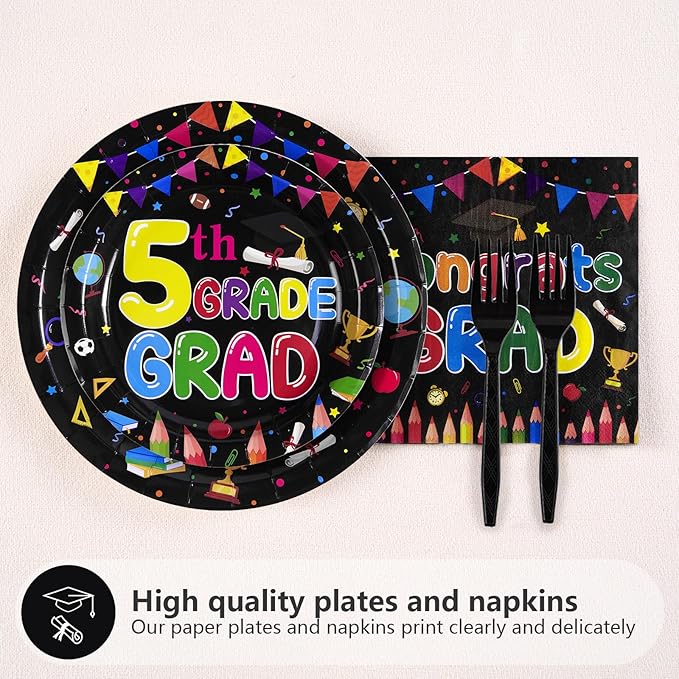 96Pcs 5th Grade Graduation Party Supplies 2025 Fifth Graduation Plates and Napkins Sets Peace Out 5th Grade Next Stop Middle School Decorations Favors for Classroom Congrats Grad Party Serves 24 ﻿