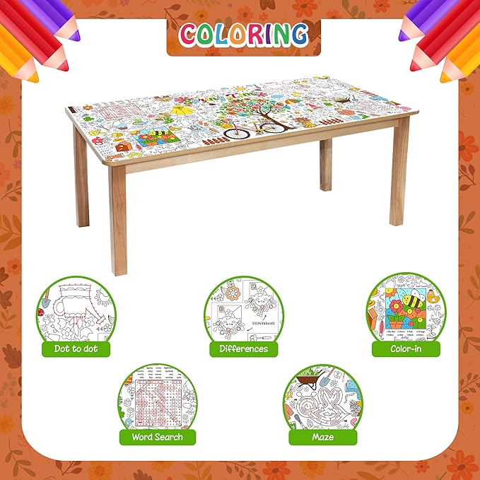 Spring Coloring Tablecloth for Kids, Giant 30x72 Inch Poster with Flowers, Rainbows, Nature Icons, Perfect for Party Games, Seasonal Decorations, Creative Activities, Event Supplies