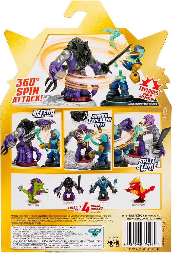 Legends of Akedo Ninja Bosses, Cyber Blade, 3" Tall Battling Action Figure with 360˚ Blade Defense and Attack Spin Action, Double Defense Armor That Pops Off When Struck, 4 Ninja Bosses to Collect