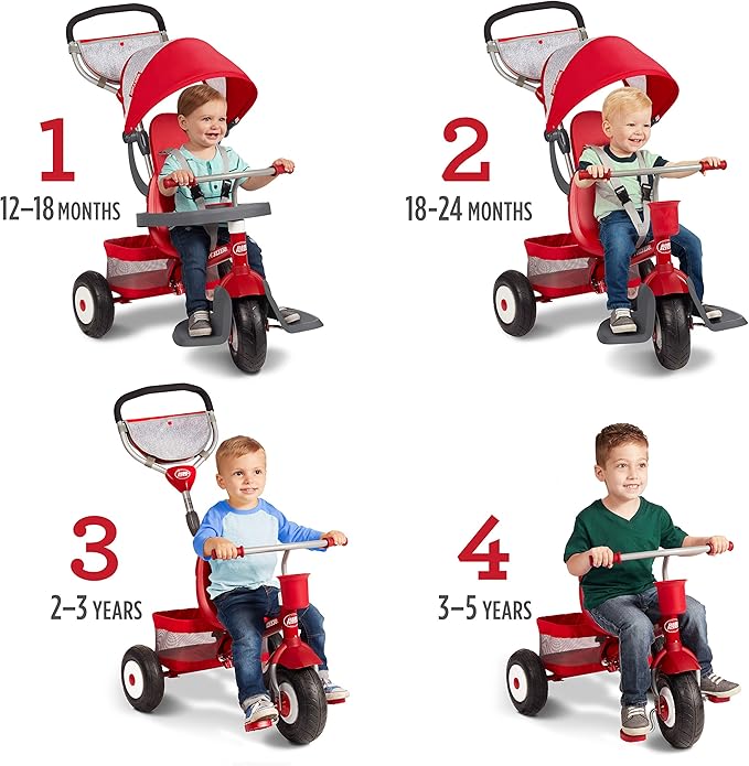 Radio Flyer Ultimate All-Terrain Stroll ’N Trike, Ages 1-5, Convertible 4-in-1 Tricycle, All-Terrain Tires, Parent Push Handle, UV Canopy, Accessories, Safety Harness, Stroller Tricycle for Toddlers