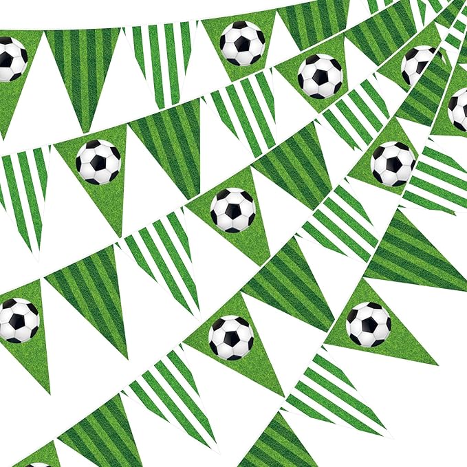 Faccito 5 Pack Green Soccer Banners Soccer Party Decorations Sports Champion Paper Pennants Green Hanging Triangle Flags Garland Bunting for Sports Game Fans Outdoor Indoor Birthday Party Supplies