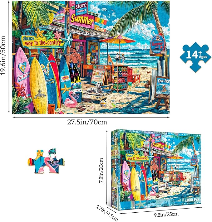 Jigsaw Puzzles for Adults 1000 Pieces, Interlock Perfectly Letter on Back No Dust, Home Decor Birthday Party Gift Toy for Men Women Elders Seniors, 1:1 Poster-Coast Grocery