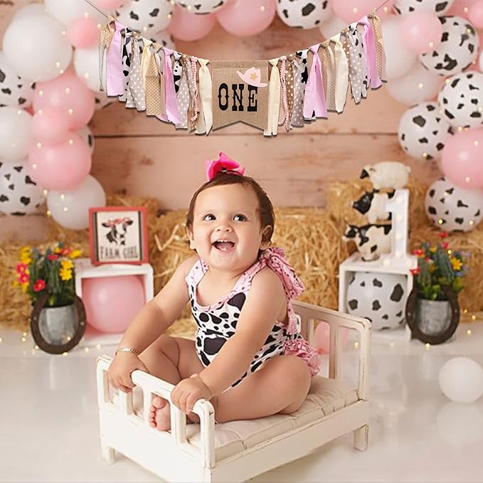 Cowgirl Highchair Banner 1st Birthday - My First Rodeo High Chair Banner, First Rodeo Birthday Decorations Party Supplies for Party, Anniversary, Photo Props... (Pink)