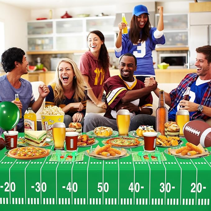 WNINK 2 Pack Football Tablecloths, Football Themed Disposable Plastic Table Cover for Birthday, Sports Party Games Decorations 54 X 108 Inch