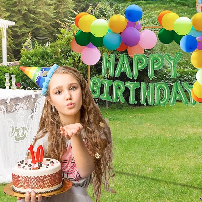Green Happy Birthday Balloons Banner 16 Inch Mylar Foil Letters, Inflatable Party Decor and Birthday Decorations for Women, Men, Boys & Girls Kids and Adults, Reusable, Party Supplies