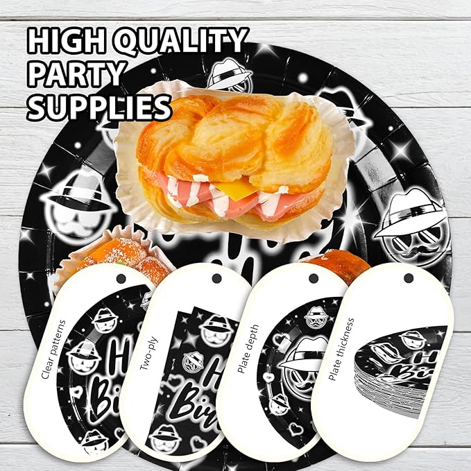 168Pcs Cholo Birthday Party Decorations Early 2000s Plates Napkins Cups Forks Knives Spoons Black Cholo Gangsta Paper Tableware for Kids Teens Adult Men Old School Birthday Party Supplies Serves 24