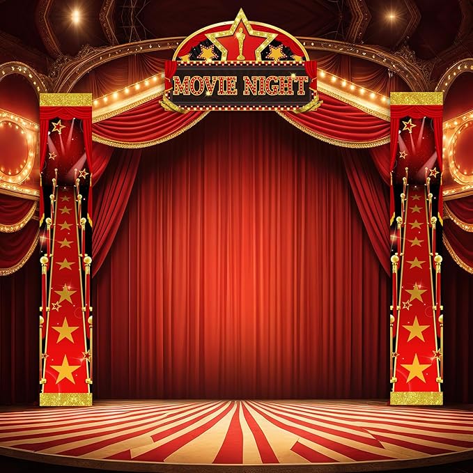 Namalu 3 Pcs Movie Night Door Decorations Red Carpet Runner Porch Sign Movie Star Party Decorations for Home Film Photo Props Theater Birthday Theme Backdrop Party Supplies