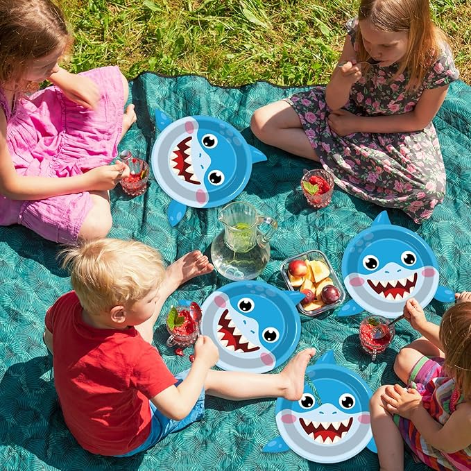 60pcs Ocean Animal Party Plates Shark Shaped Dessert Plates Party Supplies Under the Sea Tableware for Kids Boys Girls Birthday Preschool Underwater Shark Theme Baby Shower Party Decorations Favors 7"
