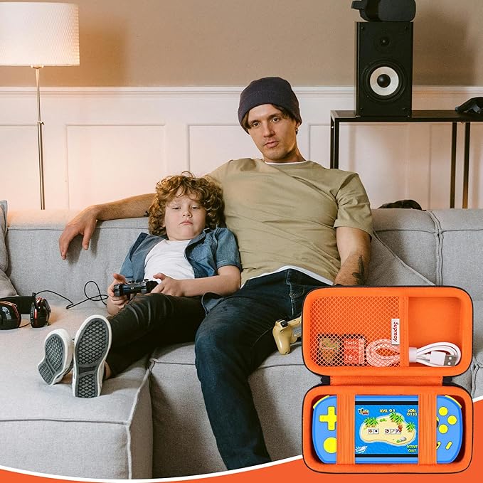 Supmay Carrying Case Compatible with CCTU / TEBIYOU Kids Handheld Games Preloaded 218 Retro Video Games, Portable Gaming Electronic Toys Storage Holder Travel Bag with Mesh Pocket for USB Cable,Orange