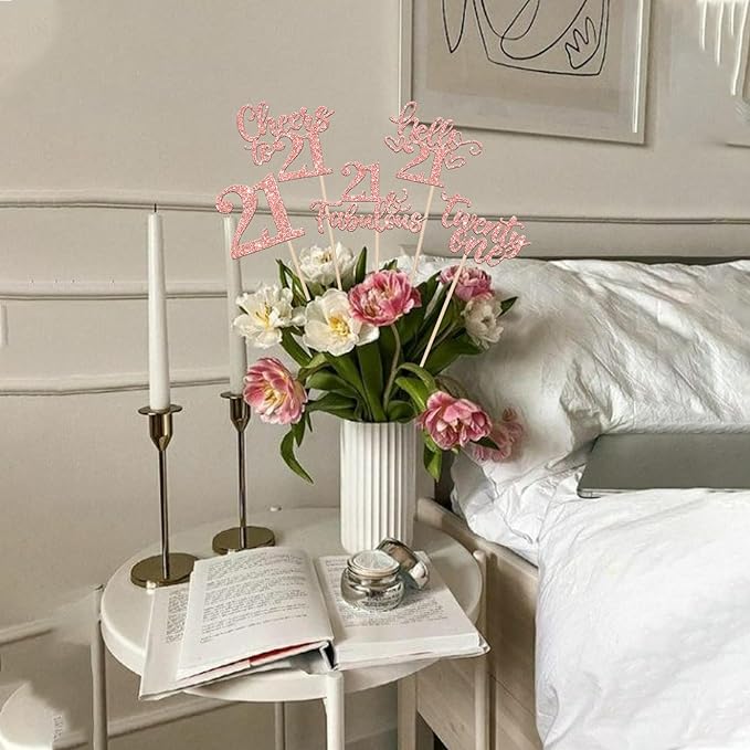 15PCS Happy 21st Birthday Centerpiece Sticks Twenty One Hello 21 Cheers to 21 Table Flower Centerpieces Sticks 21 Fabulous Floral Decorations for Happy 21st Birthday Party Centerpieces Rose Gold