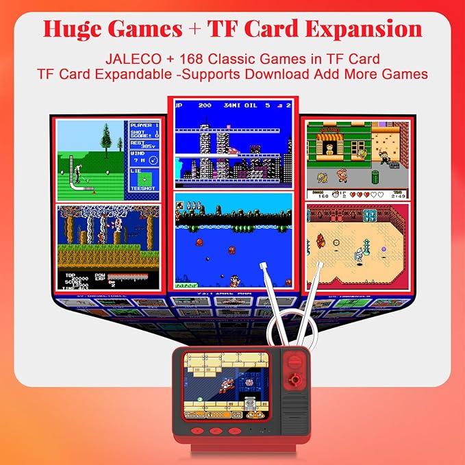 Retro Game Console - JALECO + 168 Classic Games, 2.4G Wireless 2-Player, 3.0 Inch IPS Screen, TF Card Expansion, Great for Kids
