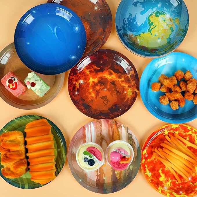 50Pcs Solar System Party Plates Outer Space Theme Party Supplies Galaxy Party Planet 7 Inch Dessert Paper Plates for Kids Space Solar System Planets Baby Shower Party Birthday Party Decorations