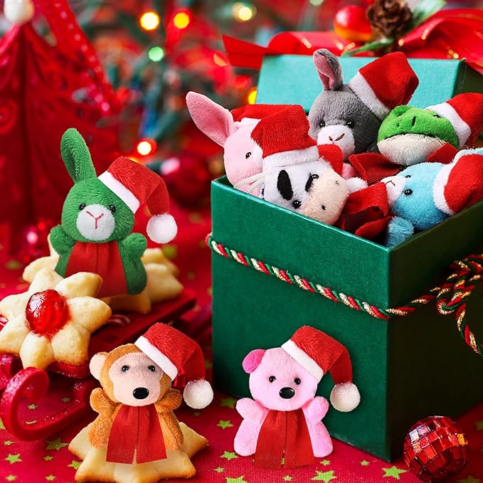 Skylety 50 Pcs Mini Stuffed Animals Bulk Cute Safari Jungle Small Plush Doll Toy Set Tiny Plush Keychain Decoration for Easter Party Favor Gift Carnival Classroom Prize(Santa Style,Cute Color)