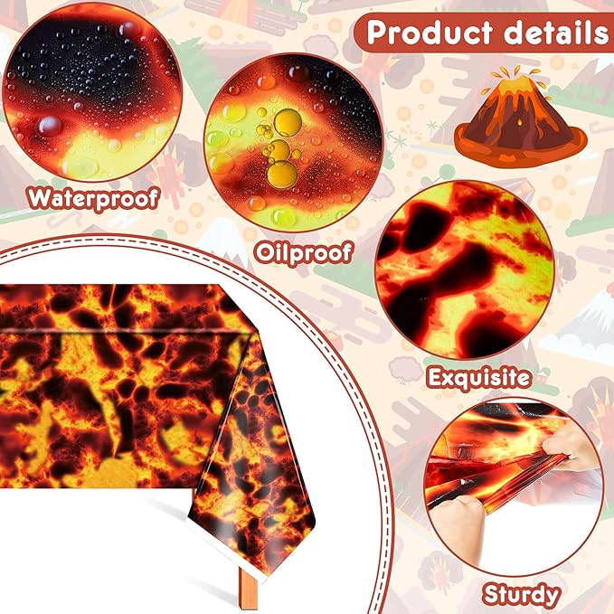 Irenare Lava Tablecloth Volcano Decorations Halloween Flame Tablecloth Fire Plastic Table Covers Lava Game Decor Volcano Waterproof Oil Resistant Party Supplies(1 Piece)