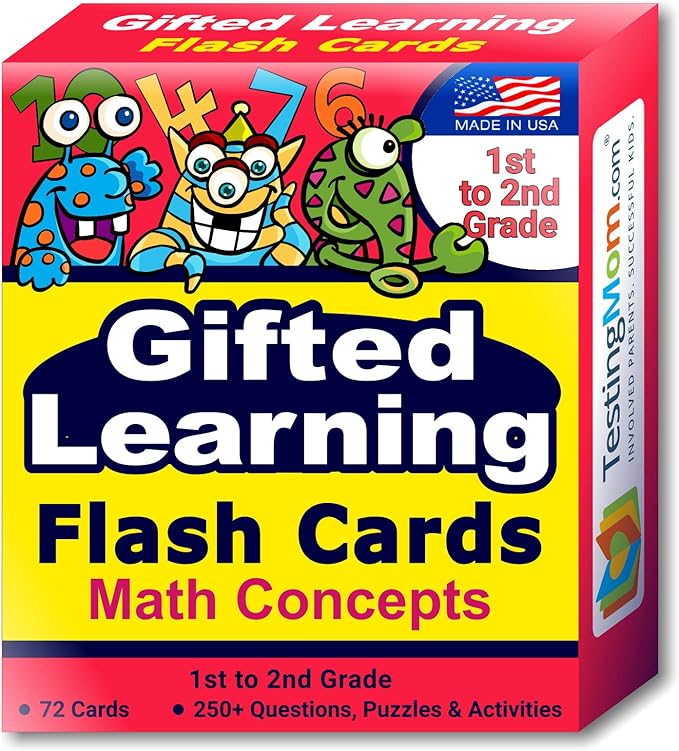 TestingMom.com Gifted Learning Flash Cards – Math Concepts for 1st Grade - 2nd Grade – Addition, Subtraction, Fractions, and More for Grade 1 - Grade 2 CogAT Test, Iowa Test, NYC Gifted and Talented