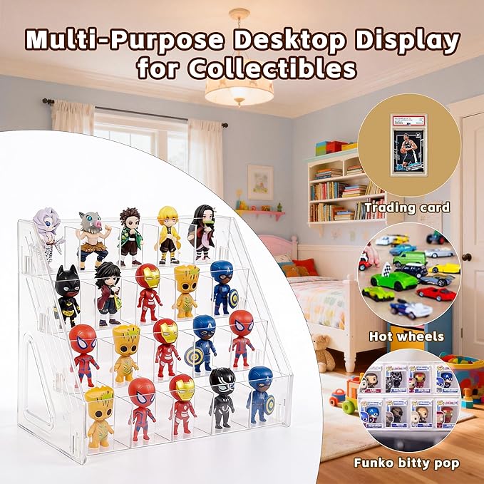 4-Tier 20-Slot Clear Figure Display Case, Miniature Display Case for Collectibles, Action Figures, Crystals, Rocks, Models (4 Tiers)