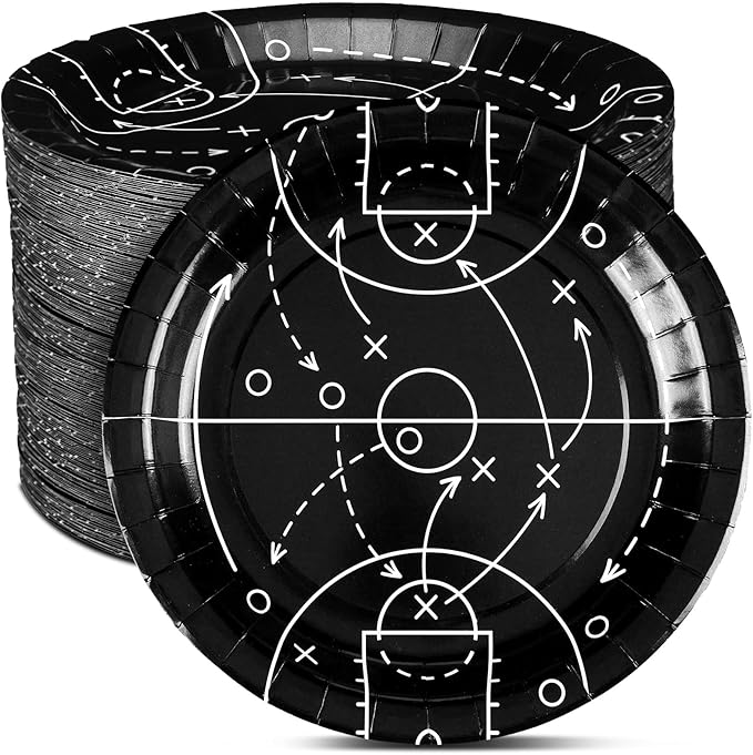 Qinyoung 100 Pcs Basketball Paper Plates 9" Disposable Birthday Party Plates Dinner Dessert Tableware Supplies for Basketball Sports Themed Birthday Game Day Party Decorations, Serves 50(Black)