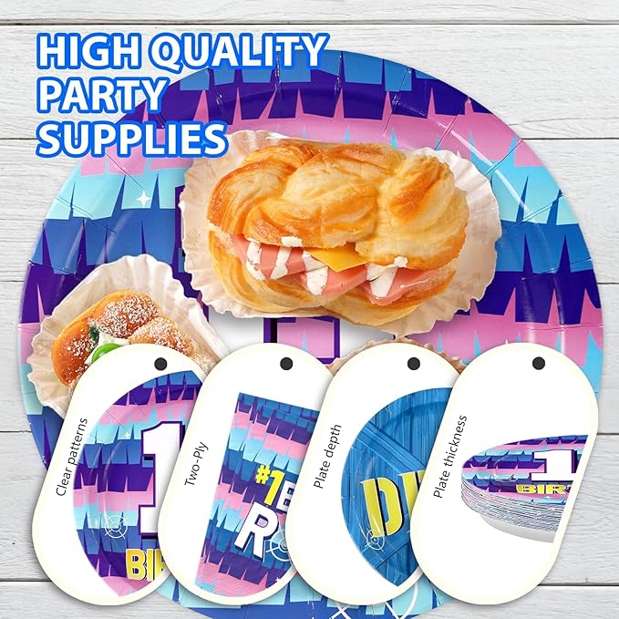 96Pcs 11th Video Game Birthday Party Supplies Happy 11th Game Theme Plates and Napkins Disposable Blue Drop Tableware Set for 11 Year Old Kids Boys Birthday Decorations Serves 24