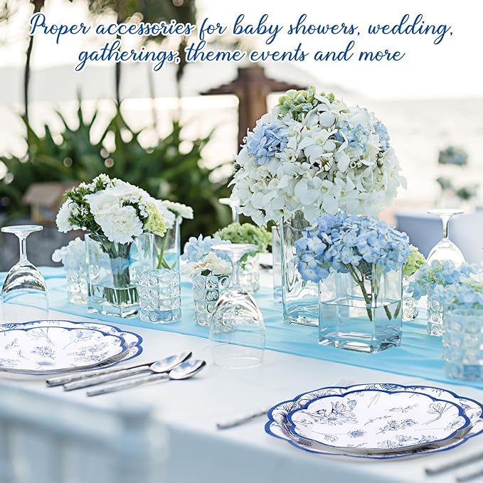 60 Pcs Blue White Floral Paper Plates 9 in and 7 in Disposable Butterfly Flower Party Plates Spring Elegant Dinner Dessert Tableware for Wedding Baby Shower Chinoiserie Table Decor Supplies