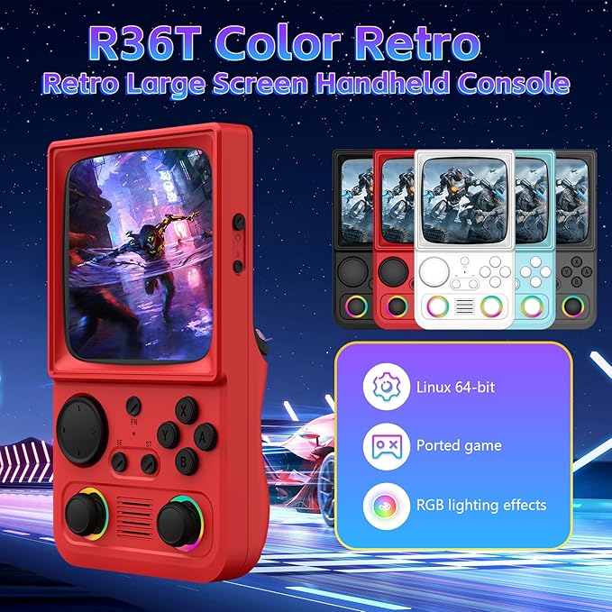 R36TMAX Retro Handheld Game Console, 4.0 Inch IPS HD Screen Retro Gaming Console, Handheld Game Console with 18000+ Classic Games, Supports WiFi Networked Fighting and OTG, Built-in 64G-Classic Red