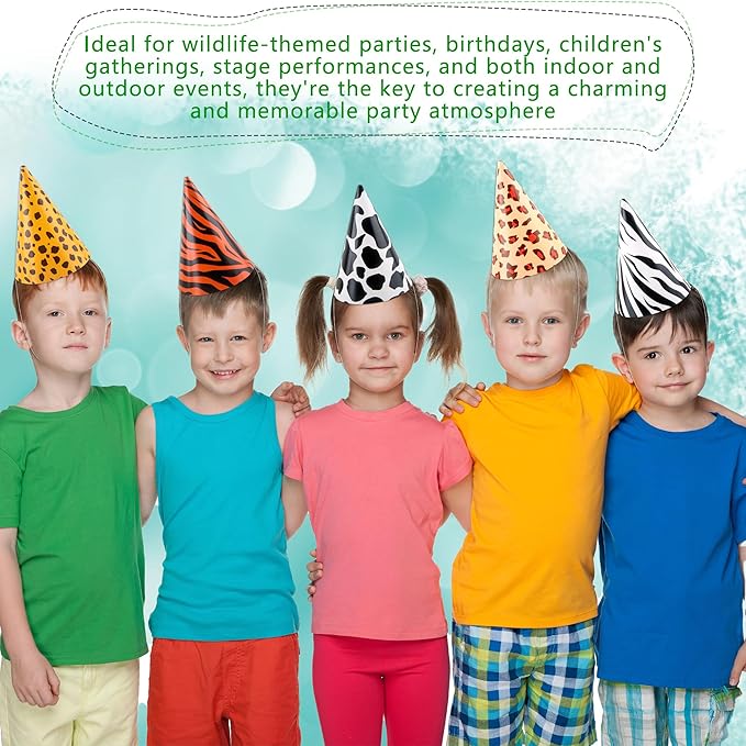 60 Pcs Jungle Party Cone Hats Leopard Print Paper Party Hats Safari Theme Birthday Party Cone Paper Hats for Kids Adults Jungle Animal Theme Party Supplies