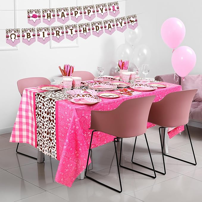 Gejoy 171 Pcs Western Cowgirl Birthday Party Tableware Supplies for 24 Guests Cowgirl Plates Napkins Birthday Banners Tablecloths Cups Knives Forks and Spoons for Party Decoration