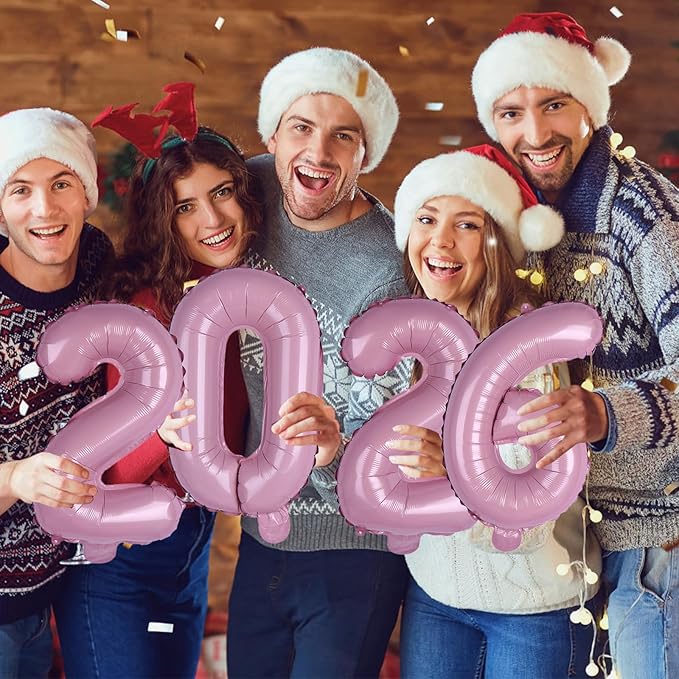 KALOR 16 Inch 2026 Pink Foil Number Balloons, 2026 New Years Decorations for 2026 Happy New Year Eve and Graduations Party Supplies