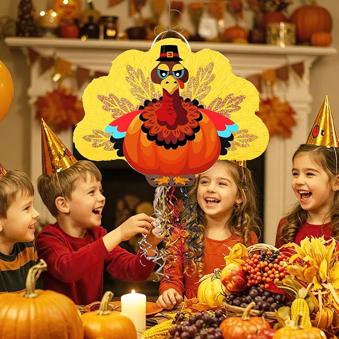 WERNNSAI Thanksgiving Turkey Piñata - Fall Autumn Decorations Gentle Turkey Piñata Orange Thanksgiving Party Games Autumn Decorations for Home Fall Festival Party Favors with Blindfold
