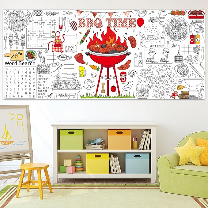 BBQ Giant Coloring Poster Large Coloring Tablecloth Big Paper Sheets Page Baby Q Theme Table Cloth DIY Activity Game Art Crafts Mat Wall Home Party Decoration Supplies