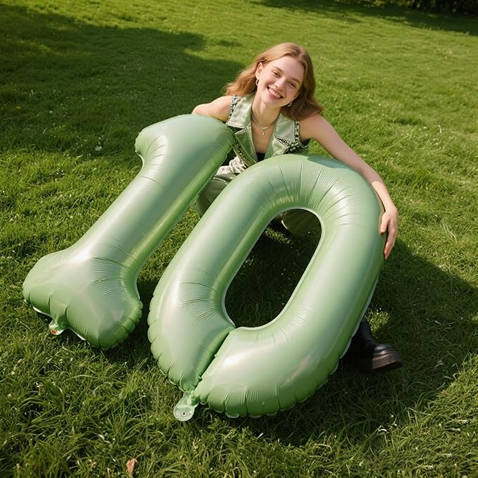 40 Inch Olive Green Balloon Number 0 Balloon,Jumbo Mylar Foil Helium Balloon for 10 20 30 40 50 60 70 80 90 100 2025 Birthday Digital Balloons for Birthday Party,Wedding Anniversary Party Decorations