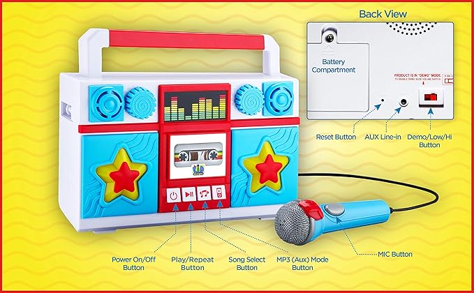 Mother Goose Club Sing Along Boom Box Speaker with Microphone for Fans of Mother Goose Club Toys, Kids Karaoke Machine with Built in Music and Flashing Lights