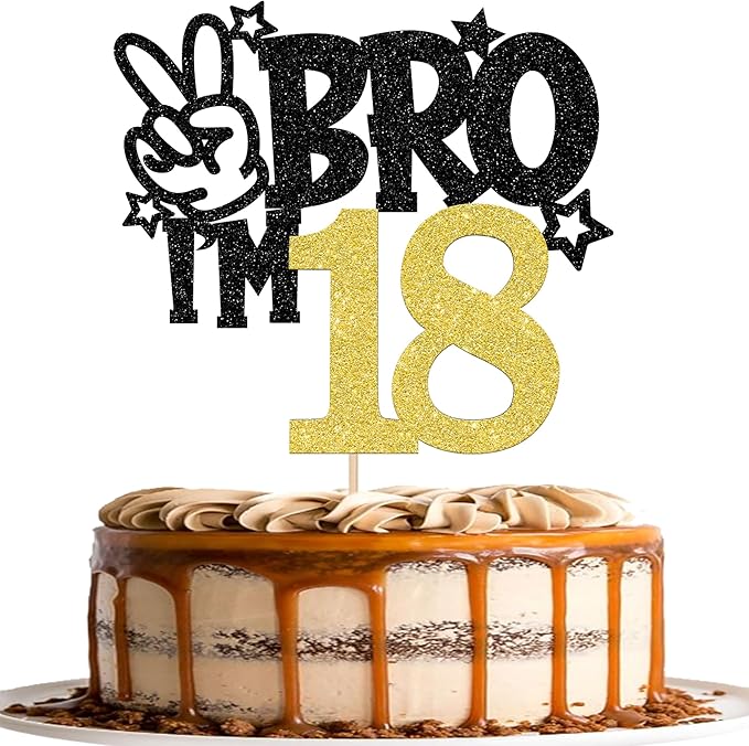 1 PCS Brother I'm 18 Cake Topper Glitter Star Happy 18th Birthday Cake Pick Bro I'm 18 Cake Decoration It's My 18th Birthday Decorations for Boys Cheers to 18 Years Old Birthday Party Supplies Gold
