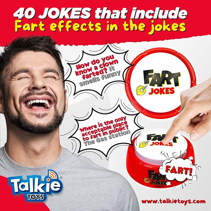Fart Jokes Button - 40 Funny Jokes and Sounds - Hilarious Talking Toy for Office Humor, Games and More