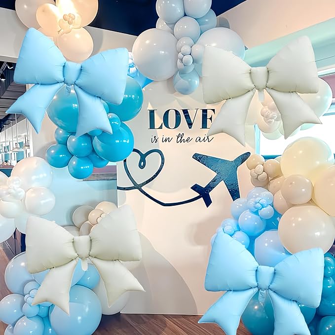 4Pcs Gaint Blue Bow Decor Balloons 38 Inch/coquette Balloons Party for Cin*derell Princess, Fairy Tale Castles, Kitty Cinna*morol,Ballet Themes, Ocean Adventures,Dreamy Gardens Decor/Macaron Blue Bow