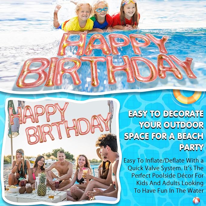 Shappy 20'' Happy Birthday Pool Large Floating Letter Balloons with Adhesive Dots Inflatable Pool Decorations for Summer Birthday Party