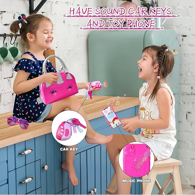 FFTROC Unicorns Pretend Play Toddler Girl Purse with Makeup Toys Set, Little Girls Purse Toys for 3 4 5 6 7 Year Old Girl Gifts, Kids Purse for Christmas, Birthday Gifts for Ages 3-5 4-5 6-8