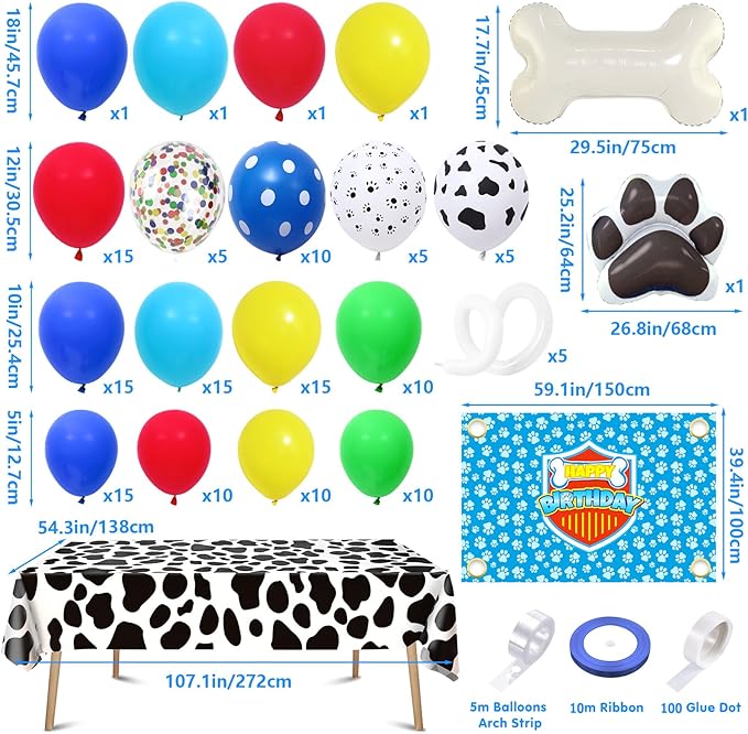 Winrayk 156Pcs Dog Paw Birthday Party Decorations Supplies for Boys Kids Teen, Blue Paw Print Balloon Arch Kit & Backdrop & Tablecloth & Dog Bone Foil Balloons, Puppy Theme Birthday Party Decorations