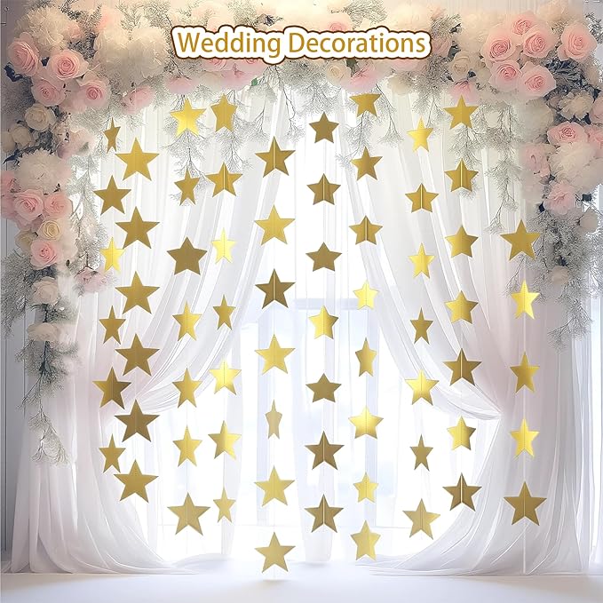 Birthday Decorations - Glitter Star Garland Banner 2026 Party Decor | Star Streamers Hanging Banner Twinkle Backdrop for Graduation Decorations Classroom Wedding Holiday Supplies 130 Feet