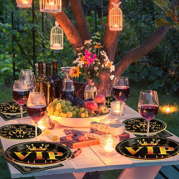 96 Pcs VIP Party Decoration Tableware 350 GSM Disposable Movie Night Red Carpet Plates and Napkins Party Supplies for Film Show Star VIP Celebrity Event Prom Red Carpet Runner for Party Serves 24
