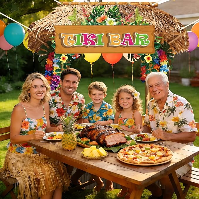 Tiki Bar Hut Banner Hawaiian Aloha Banner Tiki Bar Photo Booth Props Luau Party Backdrop Tropical Beach Hut Design Photo Background for Summer Hawaiian Pool Beach Luau Party Decor Supplies