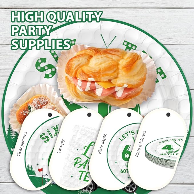 96Pcs Golf 60th Party Decorations for Men Golf 60th Birthday Paper Plates and Napkins Sets Sports Theme Decoration for Golfer Fans Sixty 60 Years Old Party Supplies Serve 24