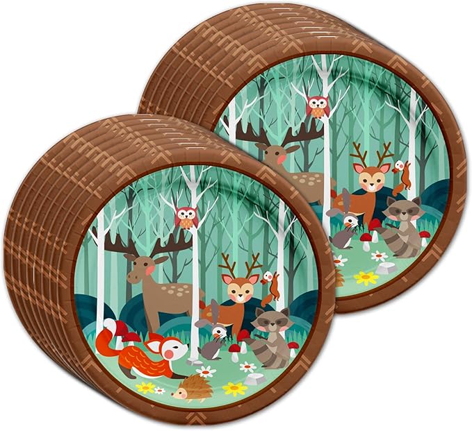 Woodland Animals Birthday Party Supplies Set Plates Napkins Cups Tableware Kit for 16