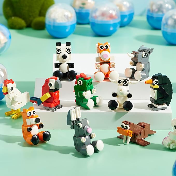 JOYIN 12 Pcs Easter Eggs Hunt Prefilled with Adorable Animal Building Blocks for Easter Party Favors, Easter Basket Stuffers, Classroom Prize Supplies
