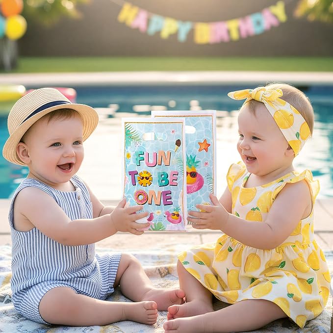 50Pcs Summer Pool Party Favor Bag Watercolor Pool Fun to Be One Goodie Treat Candy Gift Bag Summer Beach 1st Birthday Party Decor for Baby Boy Girl First Birthday Hawaii Beach Swimming Events Supplies