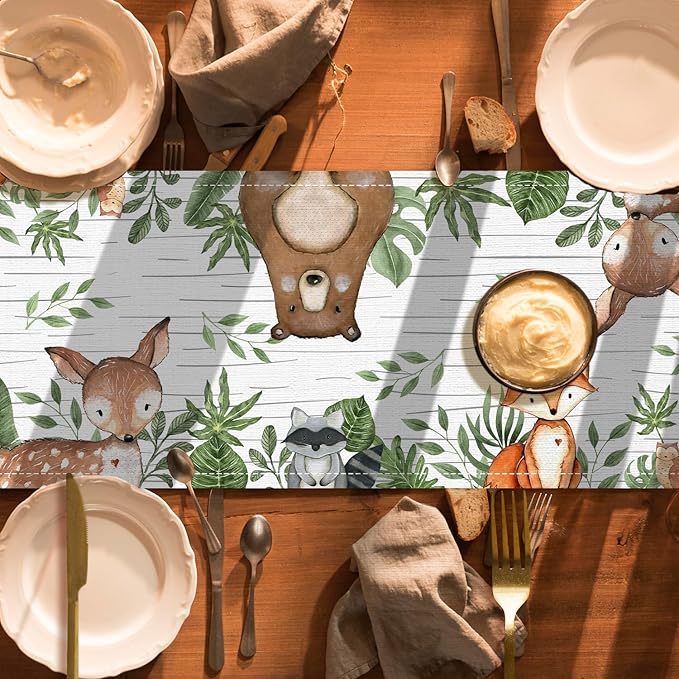 Woodland Baby Shower Decprations, Wild Animal Birthday Decorations, Woodland Birthday Table Runner, Forest Wild Creatures Baby Shower Table Covers for Boy Girl Neutral Gender Reveal Decor