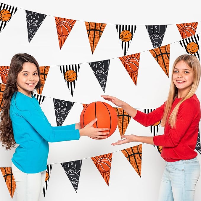 Basketball Party Decorations 4 Pcs Basketball Banner Pennant Basketballs Garland Triangle Flags Sports Party Decorations for Party Supplies Hanging Decoration