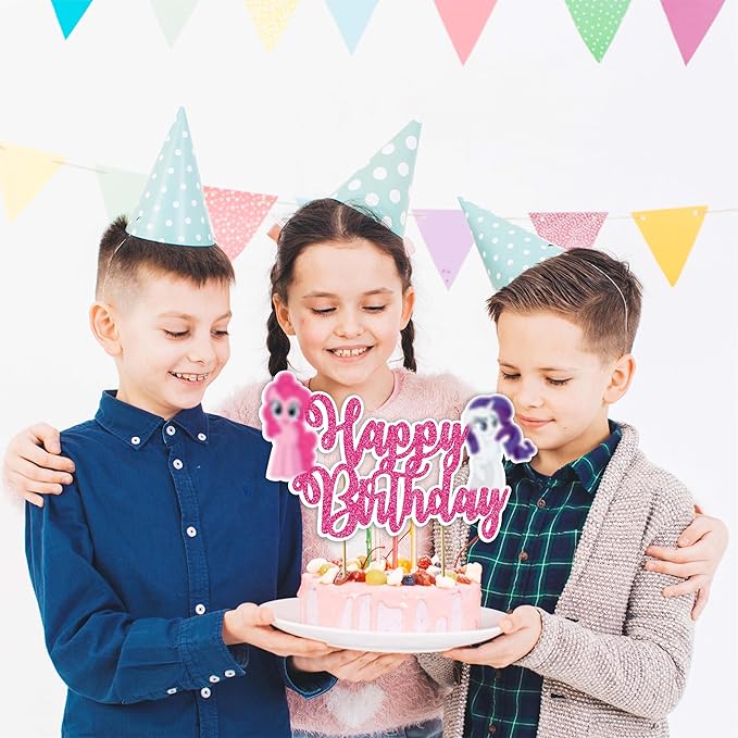Magical Pony Happy Birthday Cake Topper – Cartoon Pny Theme Party Decoration – Colorful Unicorn-Inspired Cake Topper for Birthday Celebrations – Party Supplies for Girls & Boys"