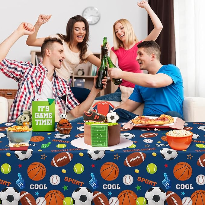 4 Pack Sports Party Decorations Sport Tablecloth Sport Theme Birthday Table Cloth Soccer Basketball Football Baseball Table Covers for Boys All Star Sports Themed Party Supplies 51 x 86 in