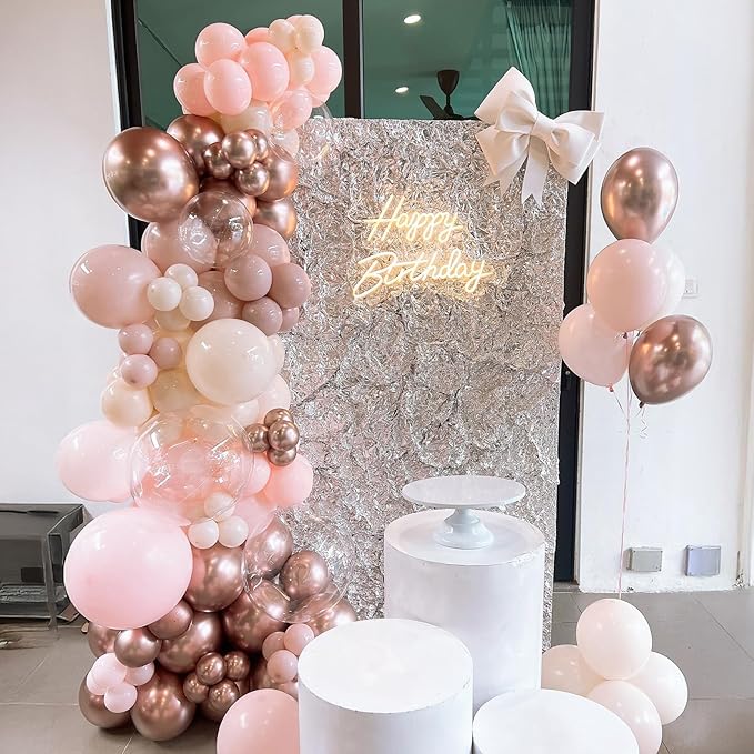 Dusty Pink Beige Balloon, 55 Packs 12 Inch Double Stuffed Retro Baby Pink and Metallic Rose Gold Balloons for Bridal Baby Shower Women Girls Birthday Wedding Party Decorations