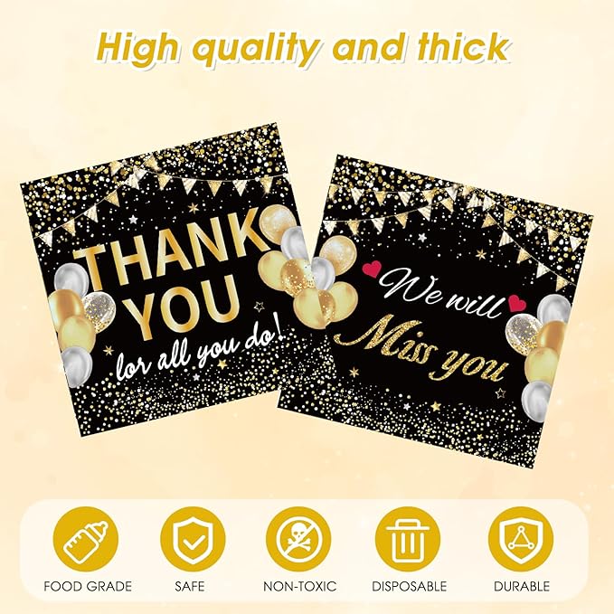41Pcs Black Gold Thank You Decorations Thank You for All You Do Tableware Disposable Paper Plates Napkins Tablecloth丨Teacher Employee Staff Doctors Nurse Pastor Appreciation Week Party Decor